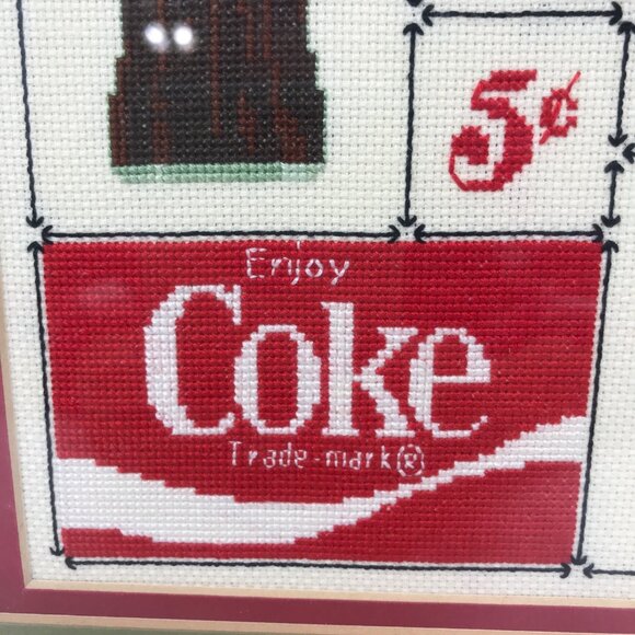 Coca-Cola Petit Point Needlepoint Red Framed Matted  5 cent 1886 Bottle - Picture 3 of 10